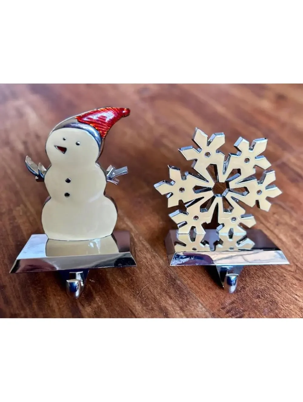 Set of 2 Christmas Stocking Holders Snowman and Snowflake Design
